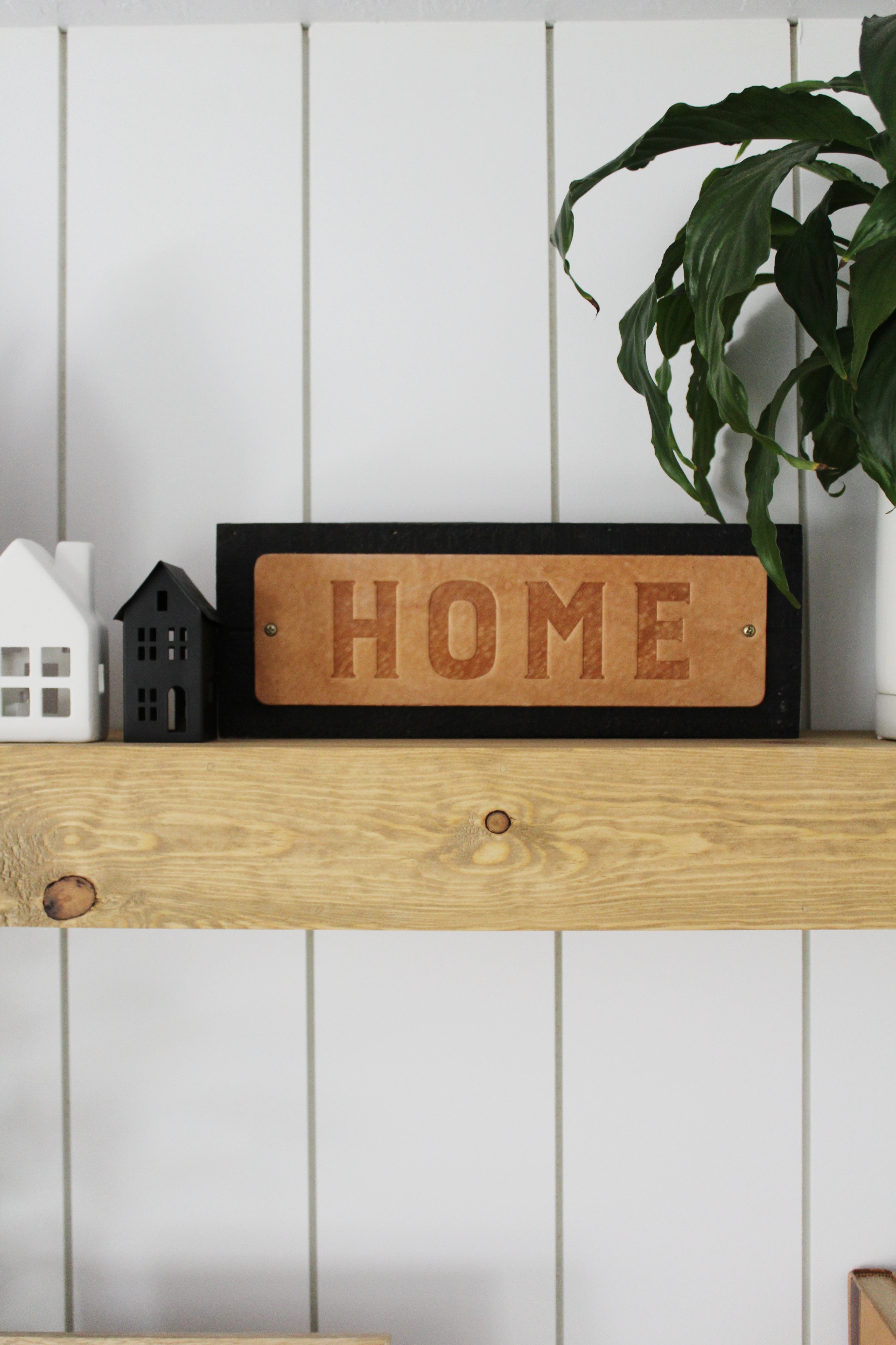 Leather + Wood Home Sign